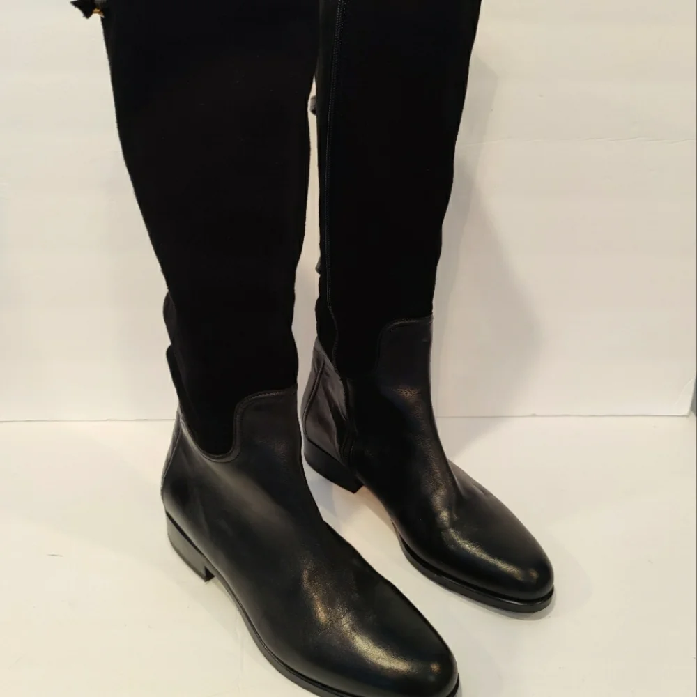 Heyraud Knee High Black Leather Boots